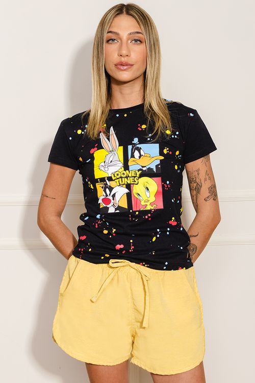 Camiseta Feminina Pingos Looney Tunes - Preto