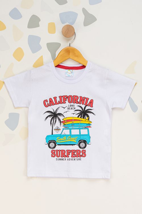 Camiseta Infantil Masculina California Surfers - Branco