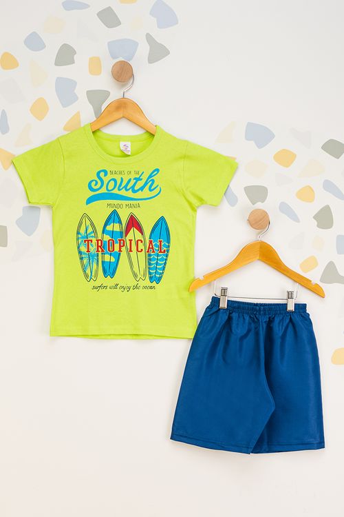 Conjunto Infantil Menino Camiseta e Shorts com Estampa South – Verde