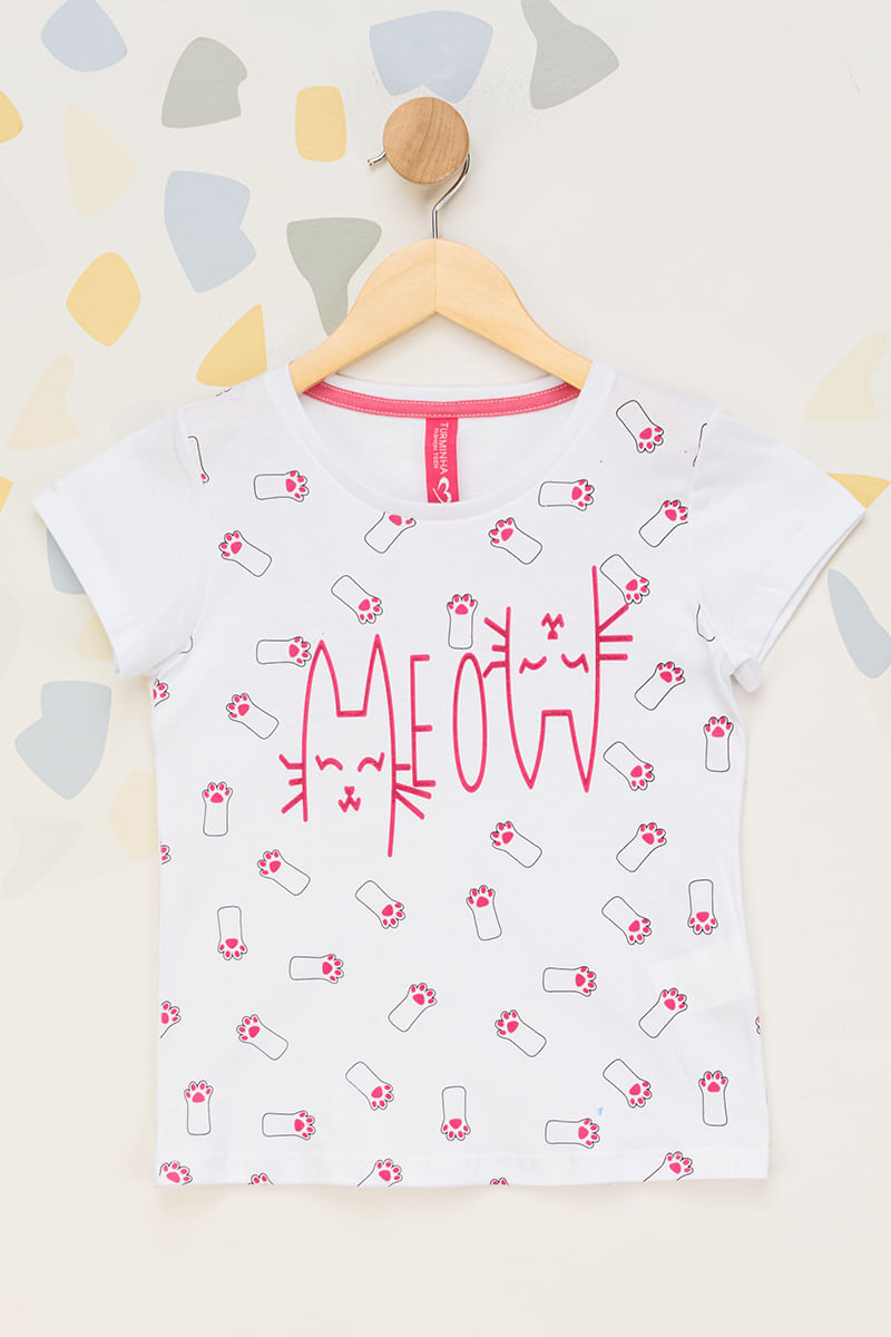 Camiseta-Infantil-Feminina-Meow---Branco