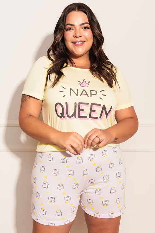 Pijama Feminino Plus Size Nap Queen - Amarelo