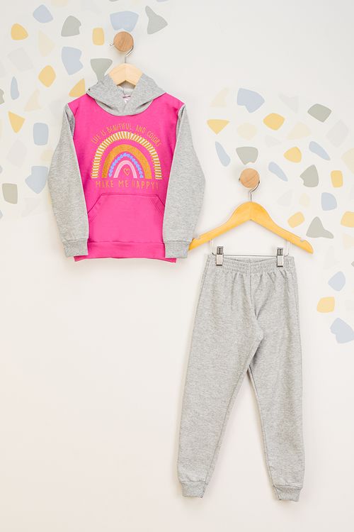 Conjunto Infantil Feminino  Moletom Raibow - Rosa