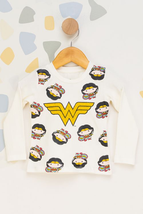 Blusa Infantil Feminino Mulher Maravilha - Branca