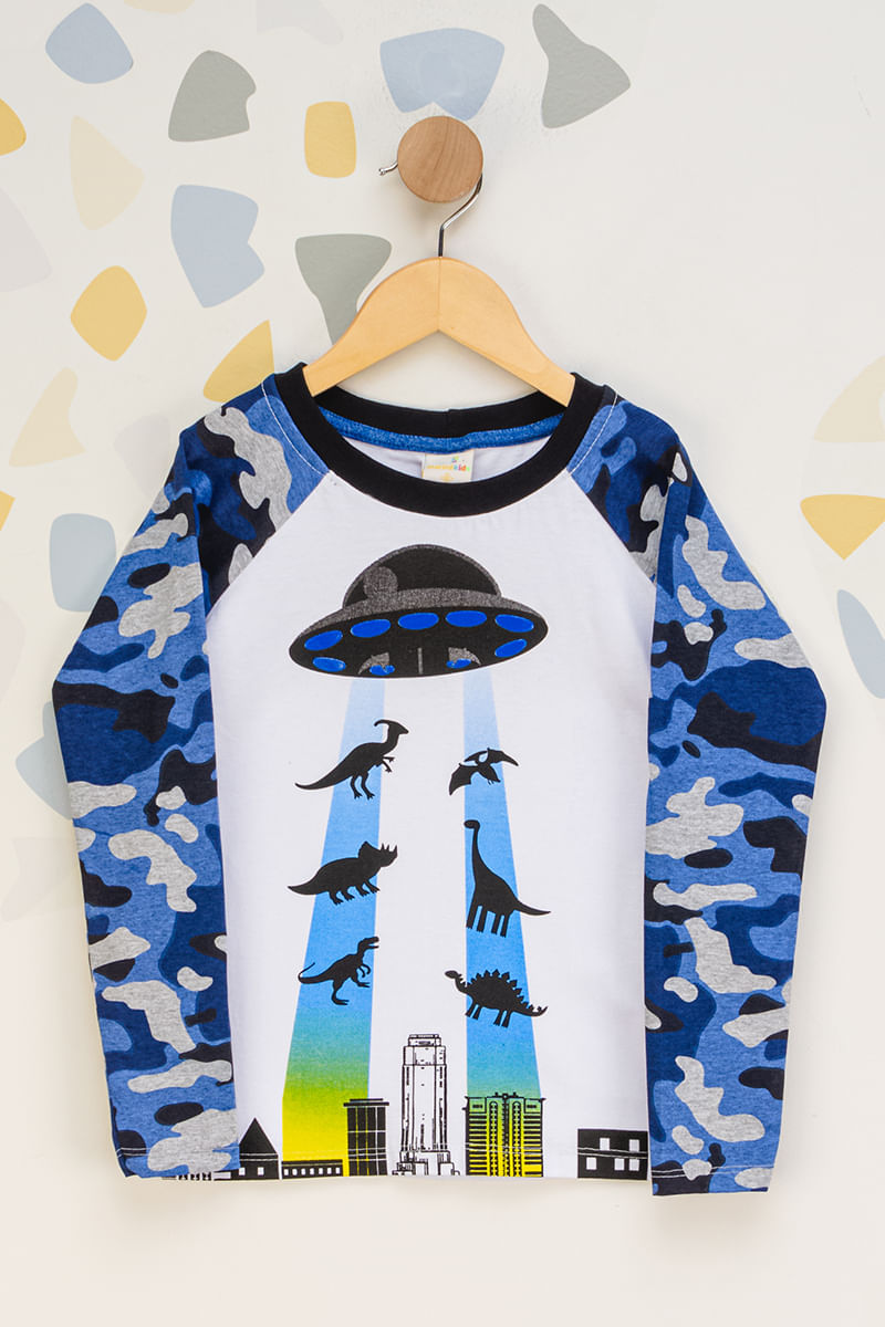 Camiseta-Infantil-Masculina-Dinossauros-e-Ovnis---Azul