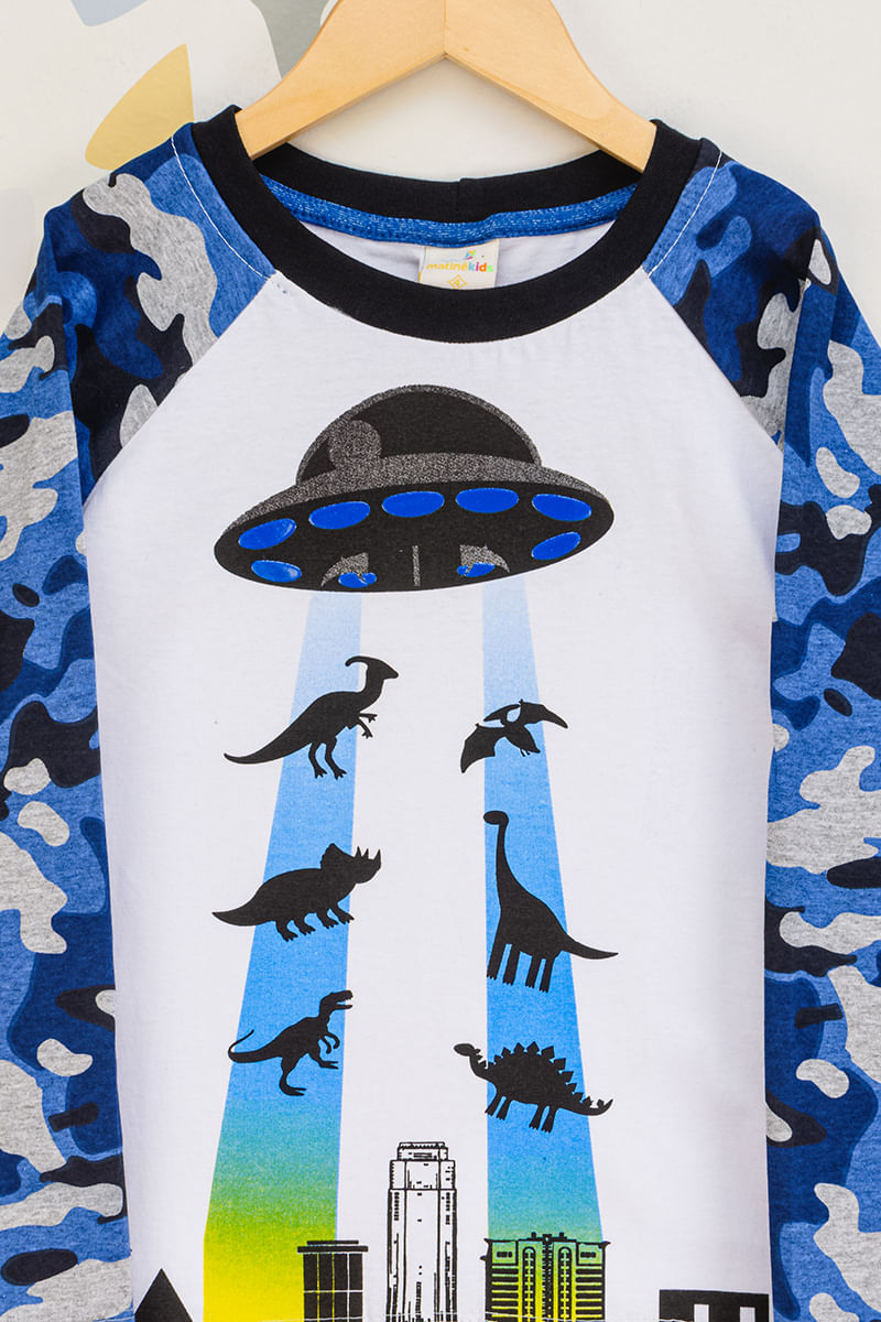 Camiseta-Infantil-Masculina-Dinossauros-e-Ovnis---Azul