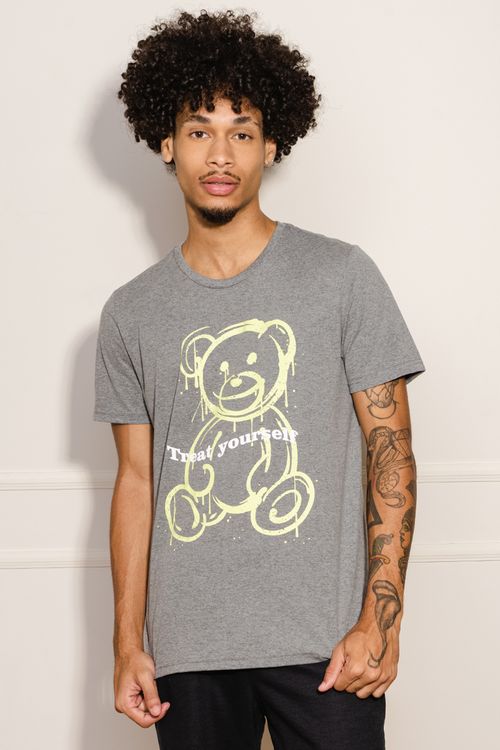 Camiseta Masculina Urso - Cinza