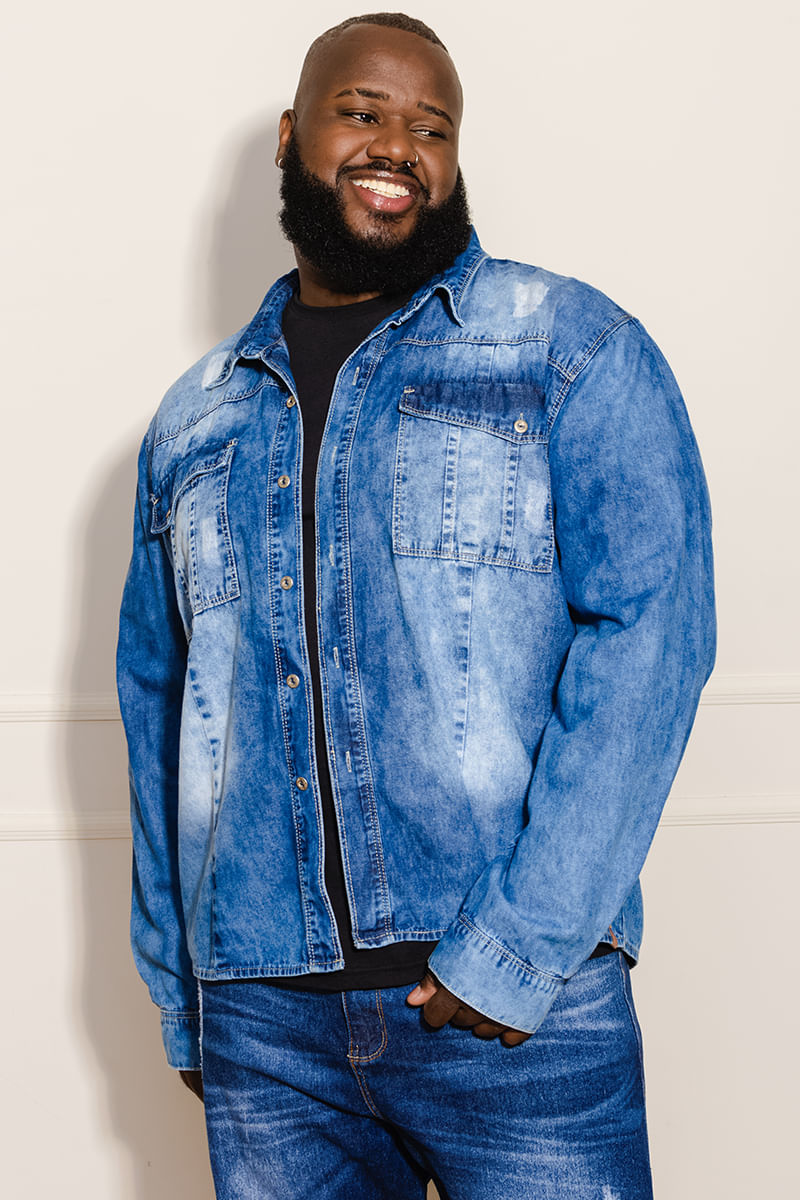 Camisa-Masculina-Plus-Size-Jeans---Azul