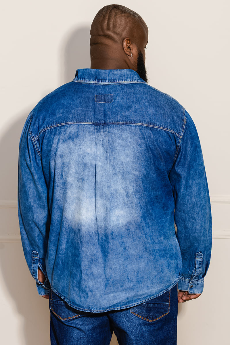 Camisa-Masculina-Plus-Size-Jeans---Azul