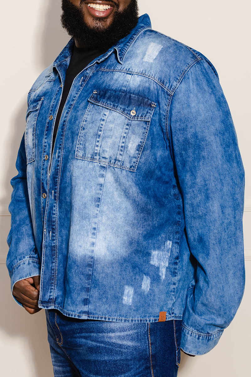 Camisa-Masculina-Plus-Size-Jeans---Azul