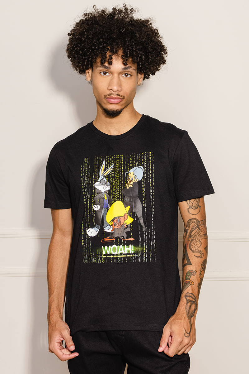 Camiseta-Masculina-Looney-Tunes-x-Matrix---Preto