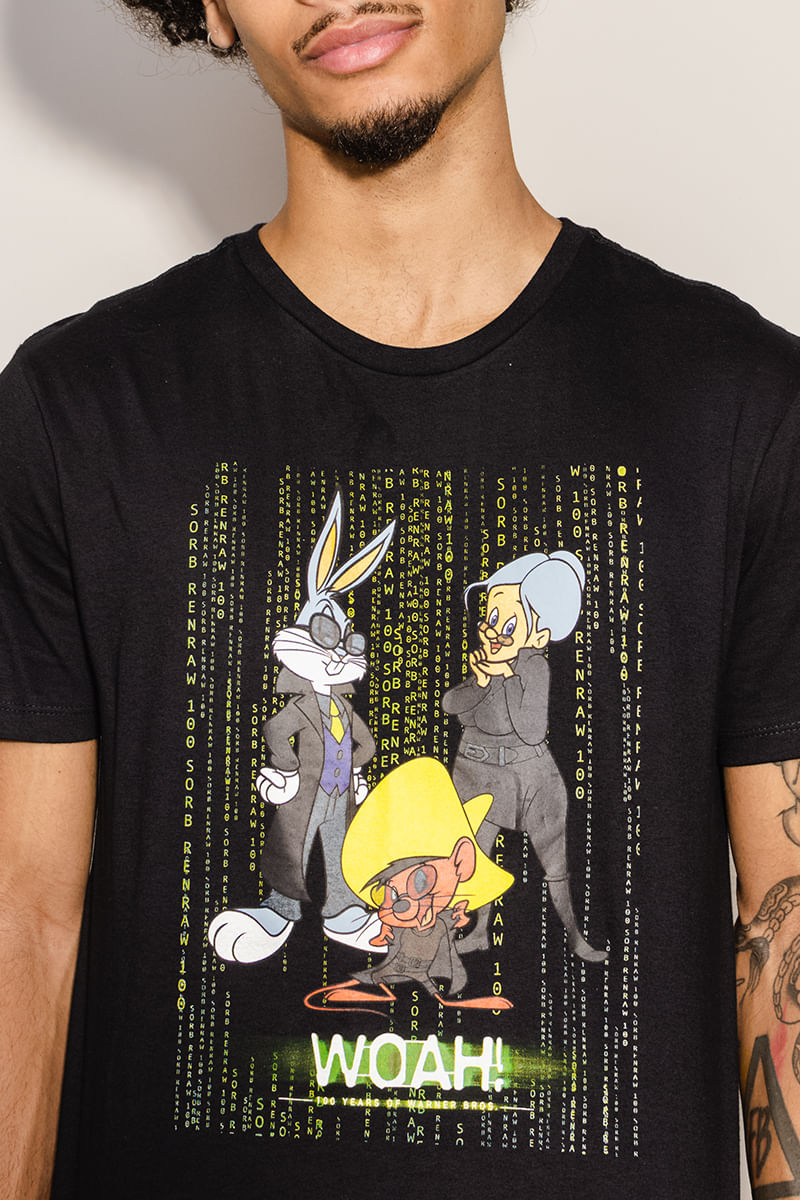 Camiseta-Masculina-Looney-Tunes-x-Matrix---Preto