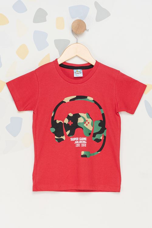 Camiseta Infantil Masculina Fone - Vermelho