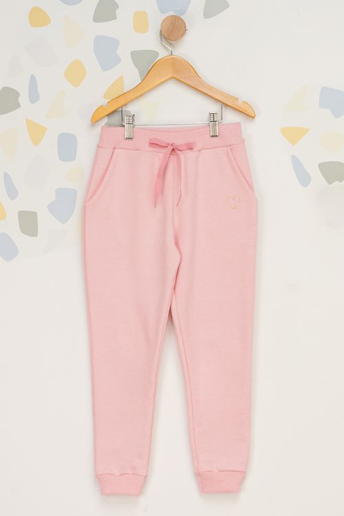 Calça Moletom Coração Infantil - Rosa