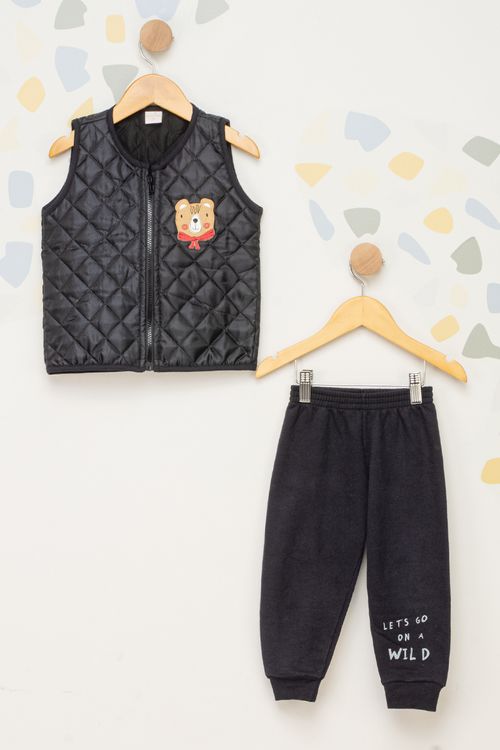 Conjunto Urso Matelassê Infantil - Preto