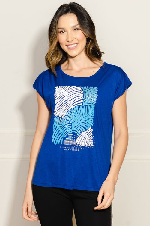 Blusa Feminina Folhagens Abstrato - Azul