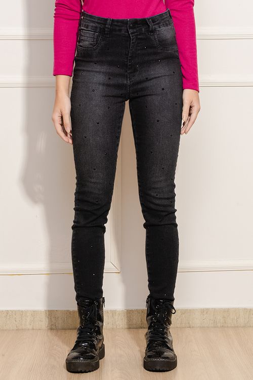 Calça Feminina Black Jeans Skinny Brilhos