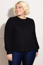 Blusa-Feminina-Plus-Size-Tricot-Manga-Franzida---Preto