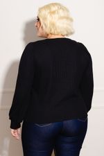 Blusa-Feminina-Plus-Size-Tricot-Manga-Franzida---Preto