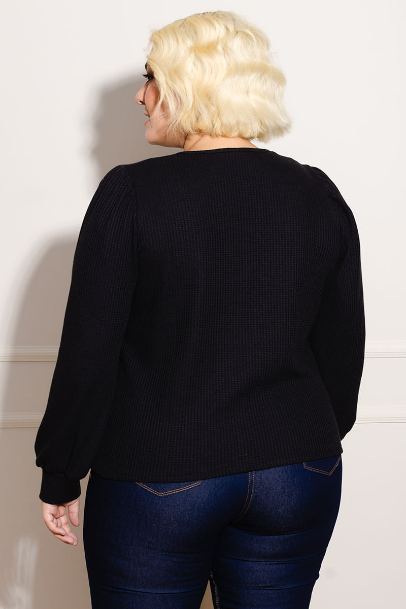 Blusa-Feminina-Plus-Size-Tricot-Manga-Franzida---Preto