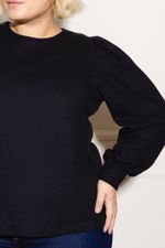 Blusa-Feminina-Plus-Size-Tricot-Manga-Franzida---Preto