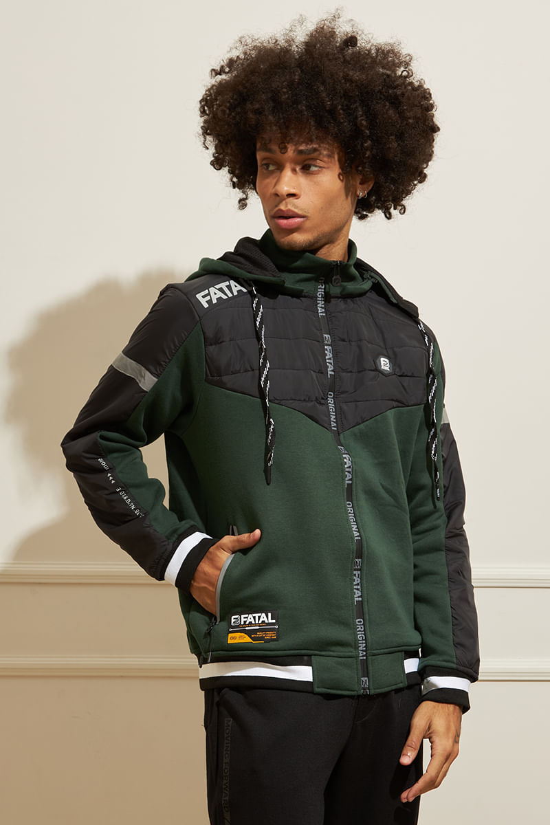 Jaqueta-Masculina-Moletom-Detalhe-Nylon---Verde