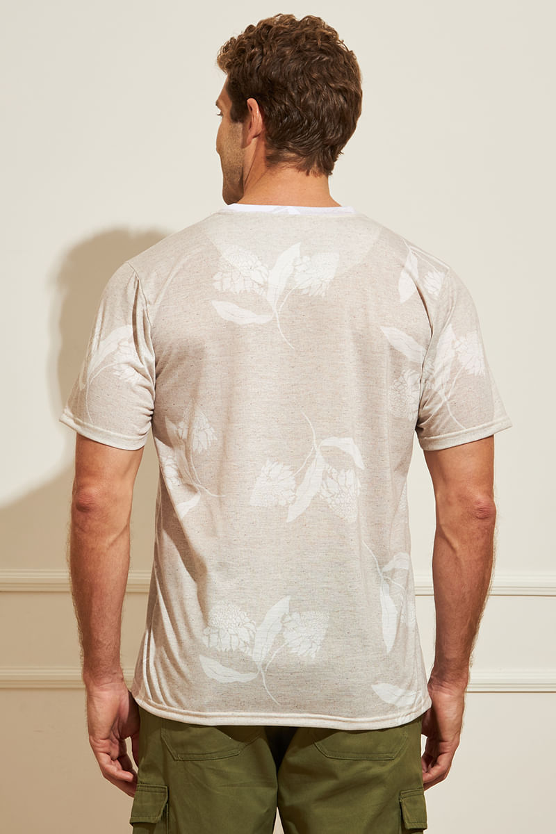 Camiseta-Masculina-Floral---Bege