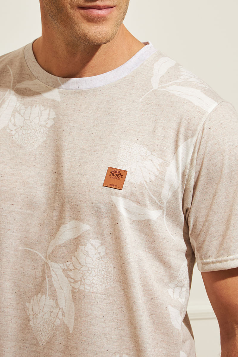 Camiseta-Masculina-Floral---Bege