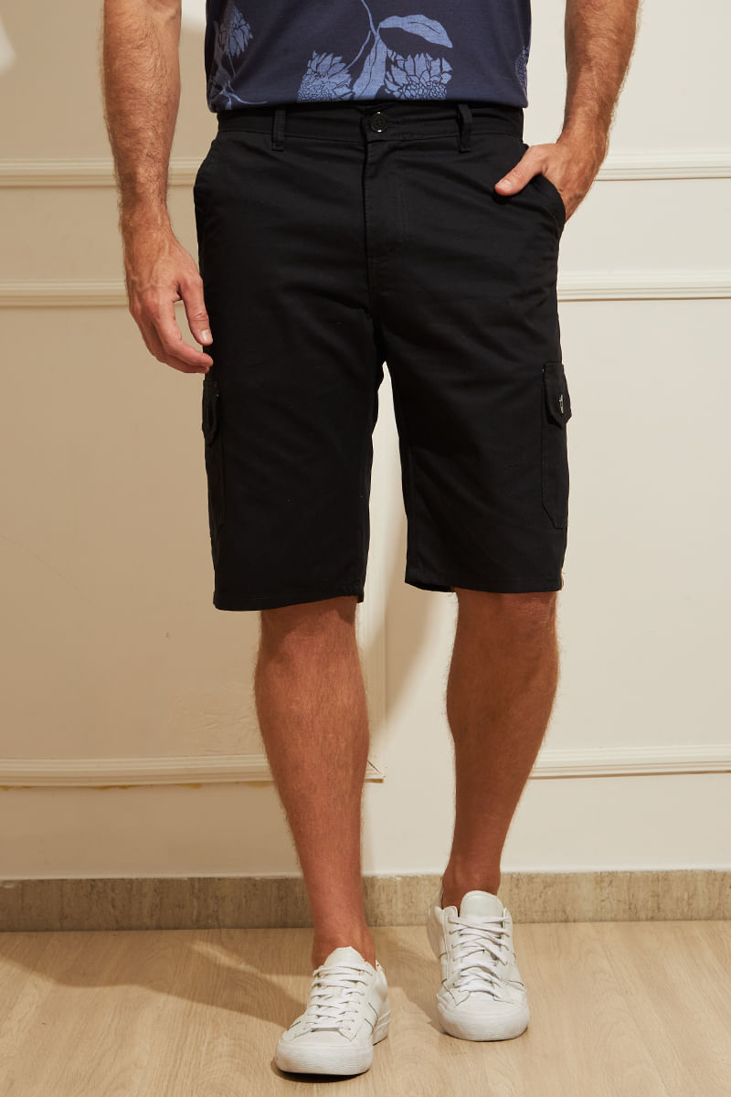 Bermuda-Jeans-Masculina-Cargo---Preto