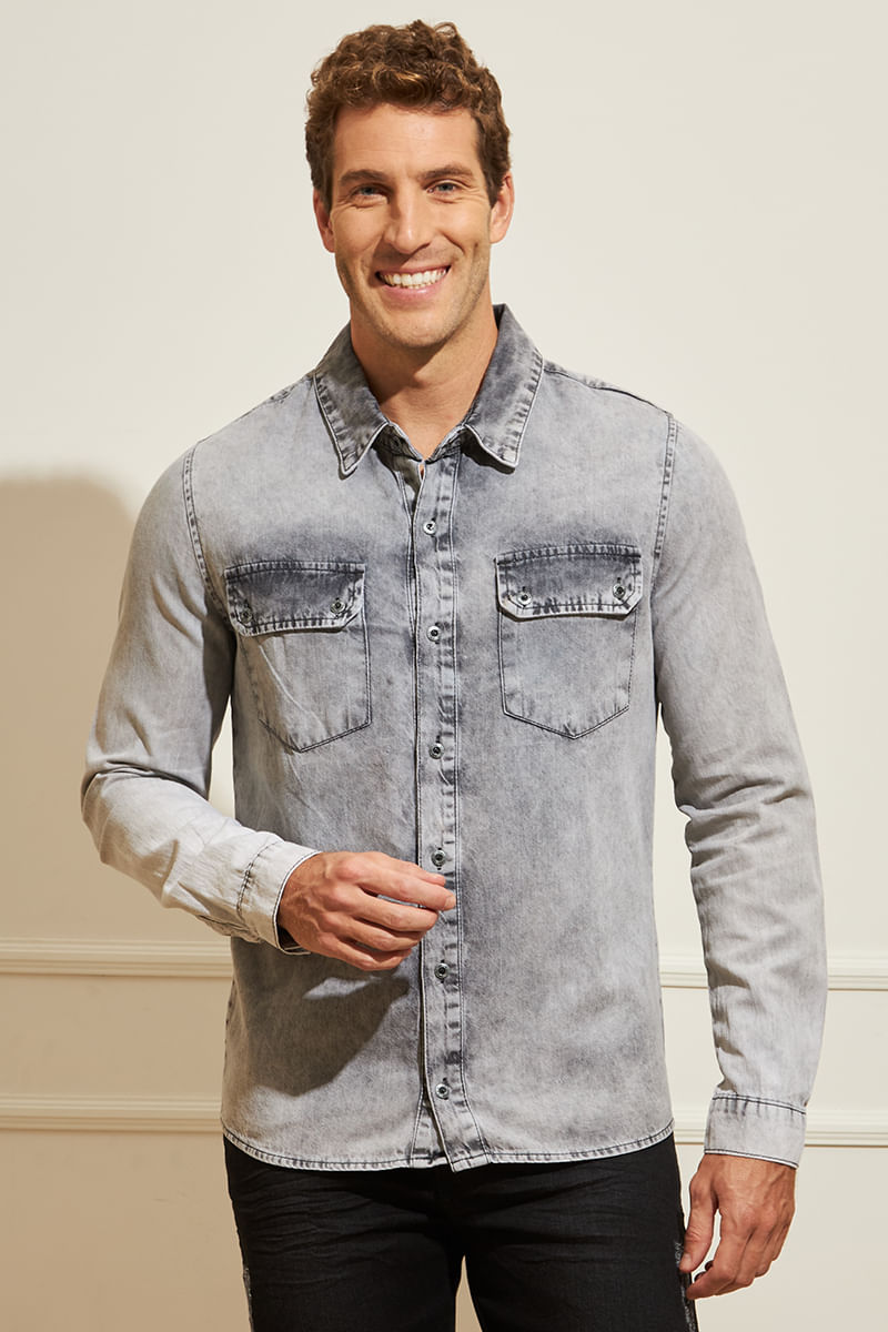 Camisa-Masculina-Jeans-Estonada---Cinza