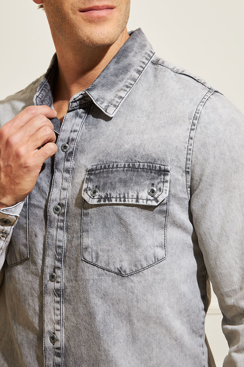Camisa-Masculina-Jeans-Estonada---Cinza