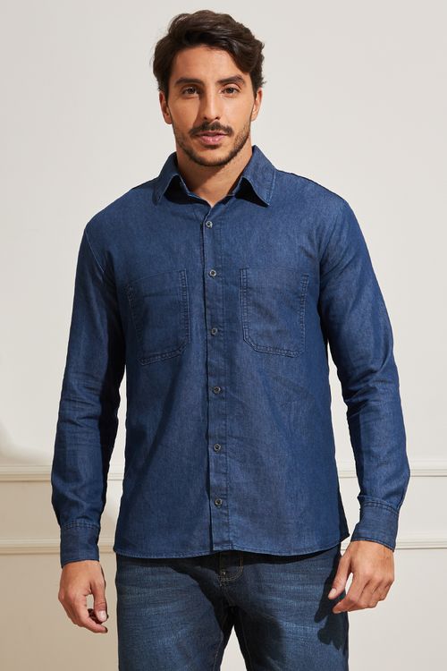 Camisa Masculina Jeans Bolsos