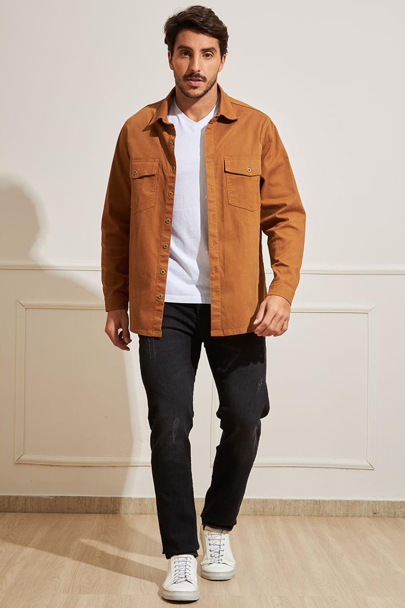 Jaquetas Camisa Jeans Marrom Masculina Camisa Masculina Cotelê Marrom