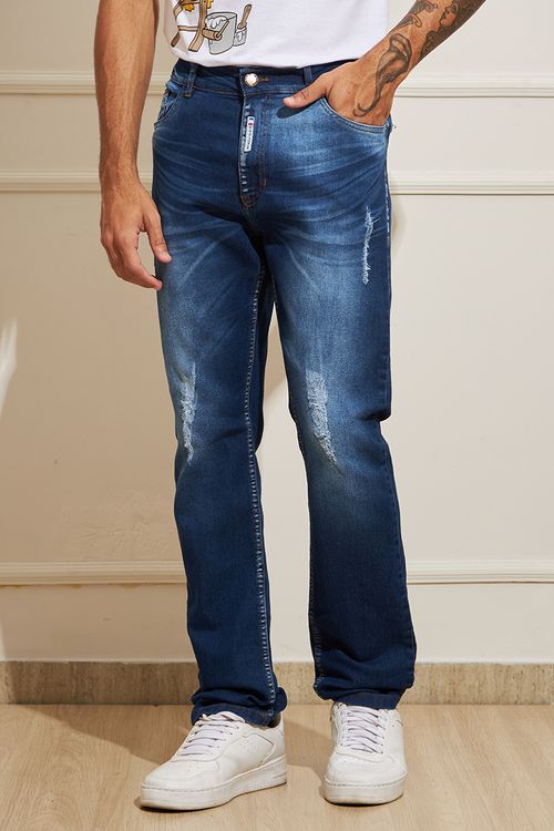 Calça Jeans Masculina Slim Puídos