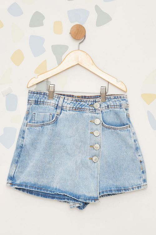 Shorts-Saia Jeans Juvenil Transpassado