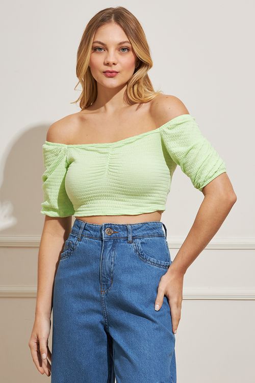 Blusa Feminina Cropped Decote Franzido