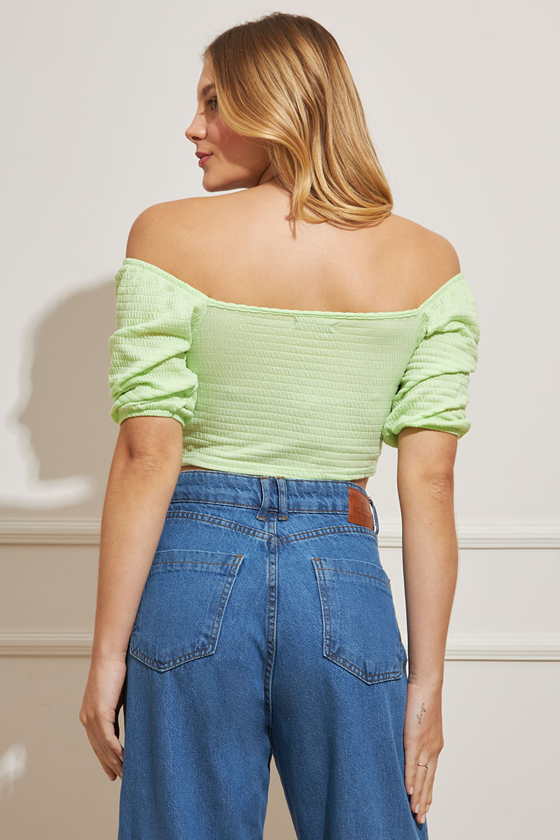 Blusa-Feminina-Cropped-Decote-Franzido---Verde