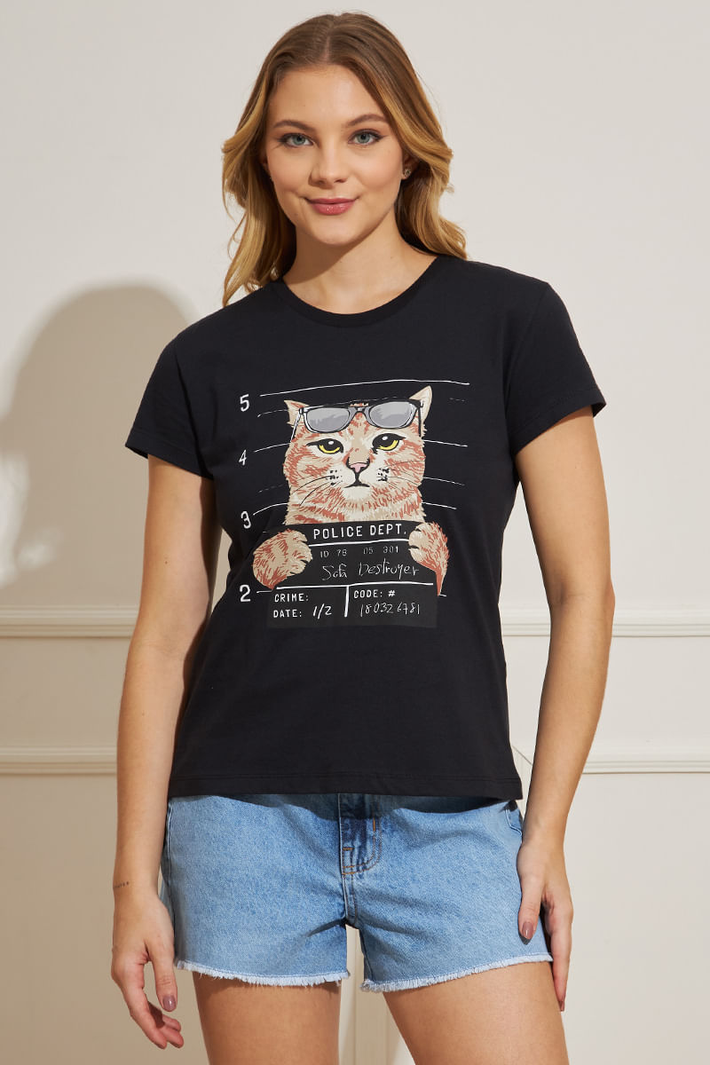 Camiseta-Feminina-Gatinho---Preto