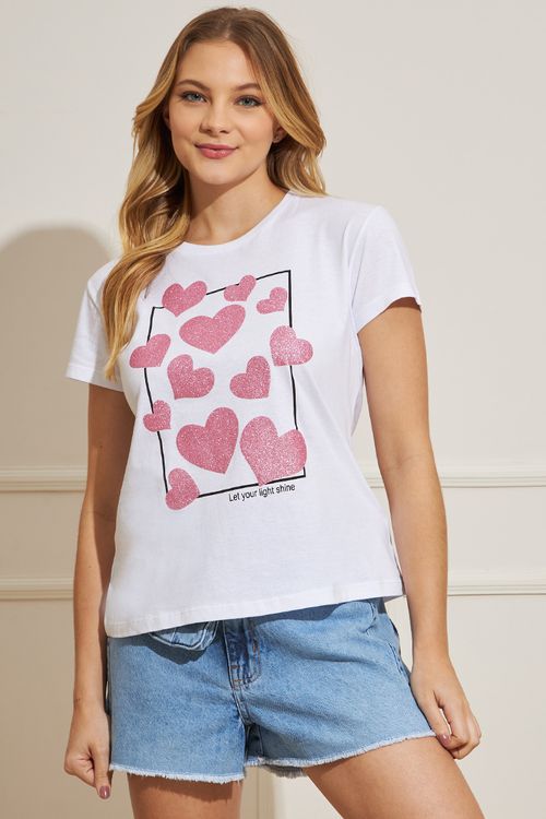Camiseta Feminina Corações - Branco