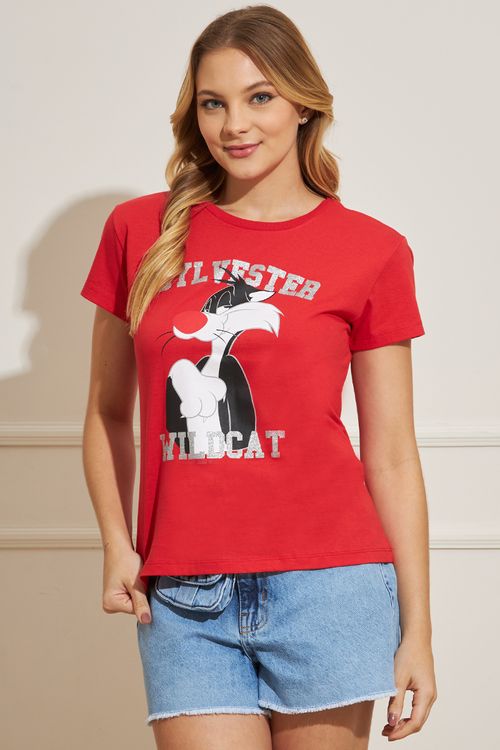 Camiseta Feminina Frajola - Vermelho