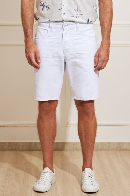 Bermuda Masculina Jeans Amassado - Branco