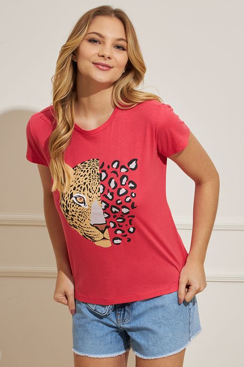 Camiseta Feminina Onça - Rosa