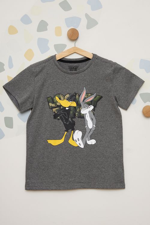 Camiseta Manga Curta Juvenil Pernalonga e Patolino