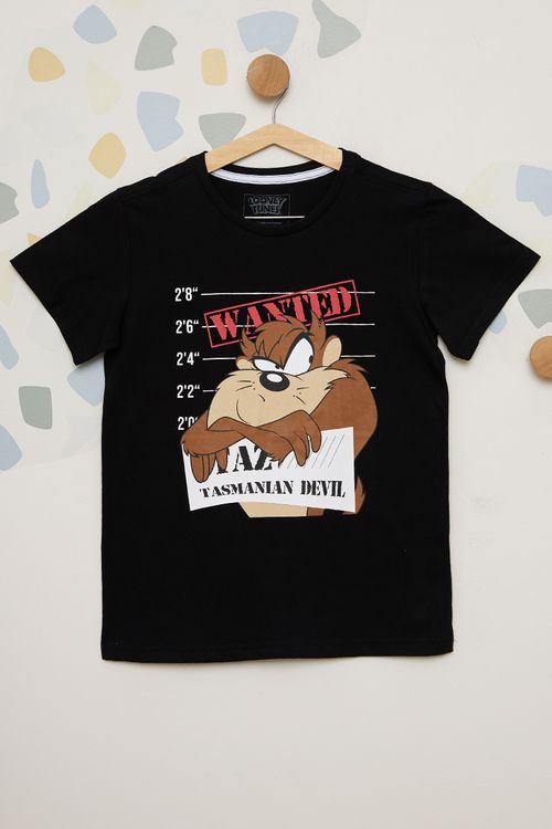 Camiseta Manga Curta Juvenil Taz - Preto