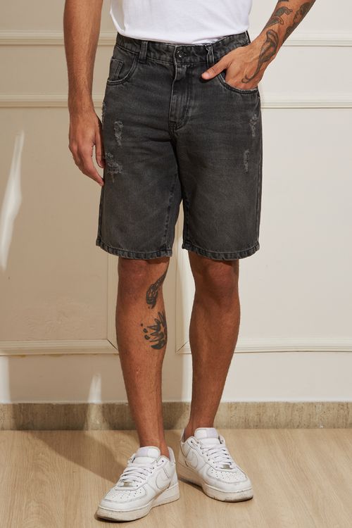 Bermuda Masculina Jeans Estonada - Cinza