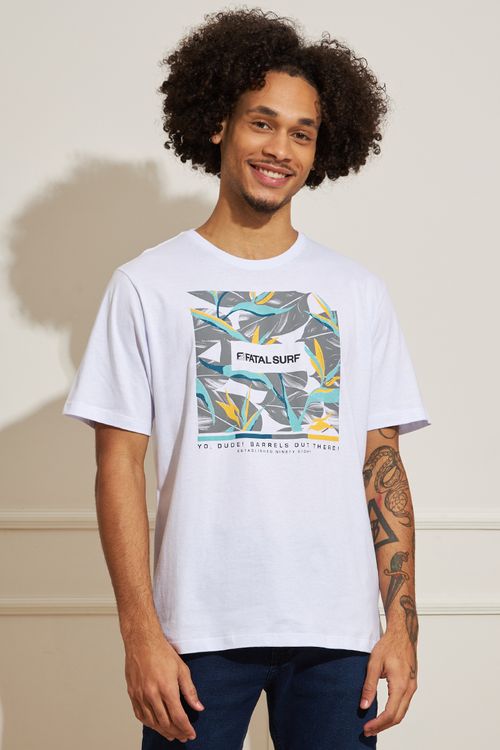 Camiseta Masculina Folhagens Fatal - Branco