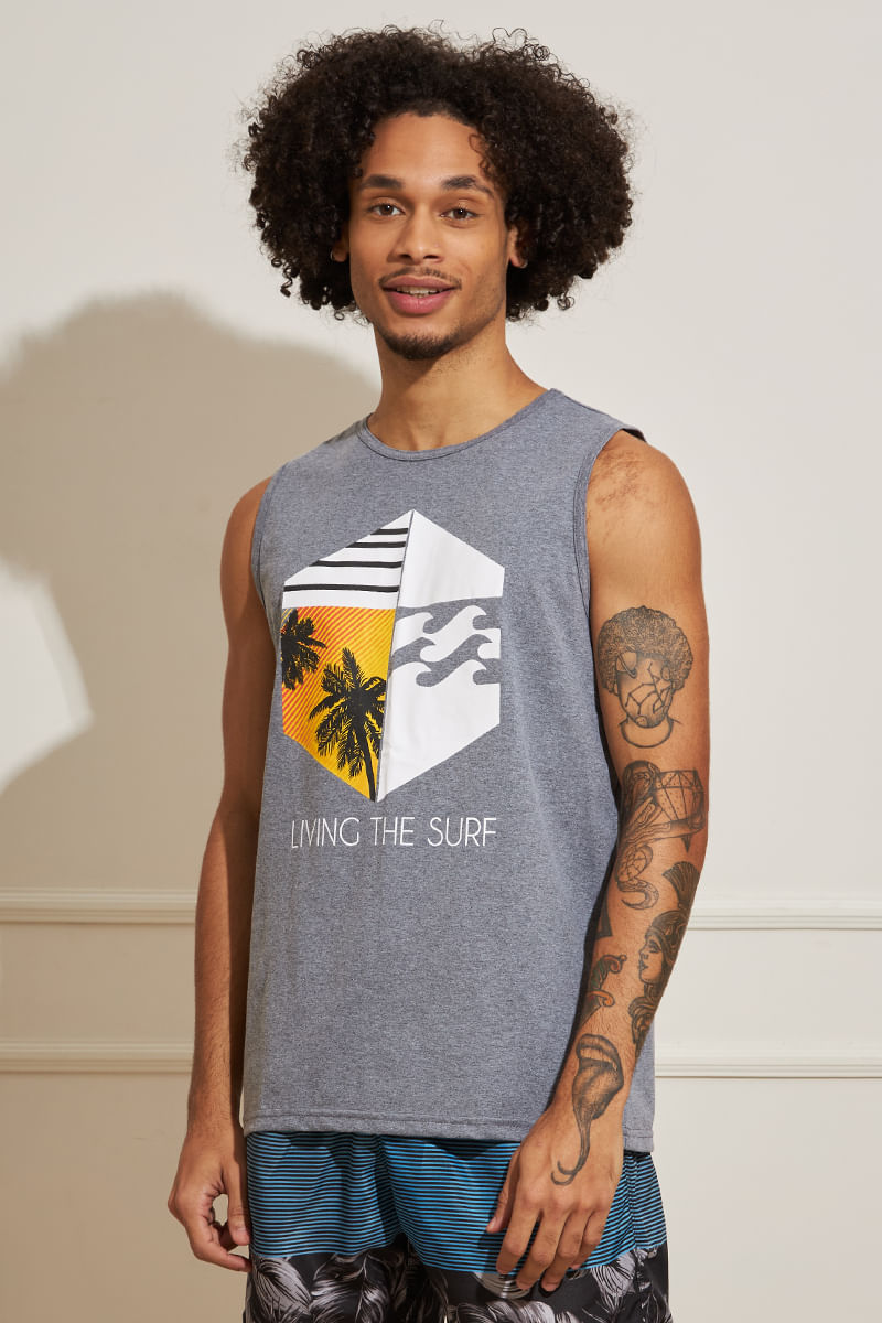 Regata-Masculina-Living-the-Surf---Cinza