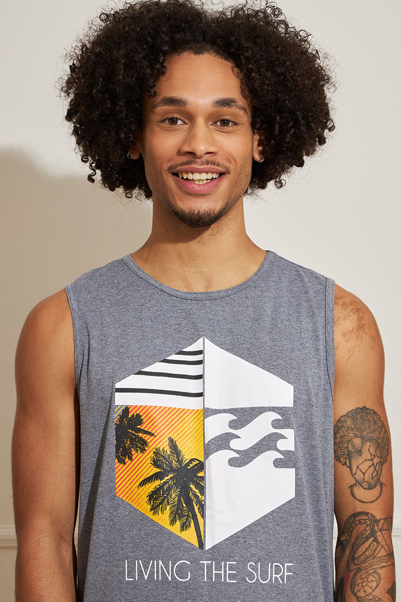 Regata-Masculina-Living-the-Surf---Cinza