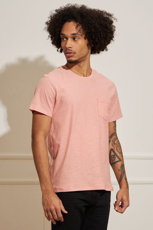 Camiseta Masculina com Bolso - Rosa