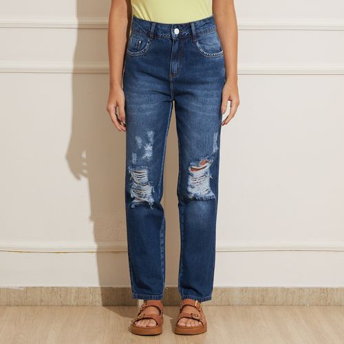 Calça Mom Jeans Feminina Biotipo Destroyed Azul