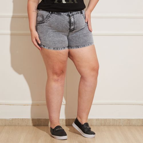 Shorts Jeans Feminino Plus Size Estonado Cinza